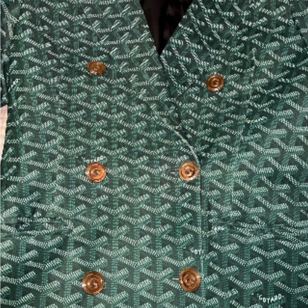 Green Double-Breasted Blazer with Pattern - Picture 2 of 9